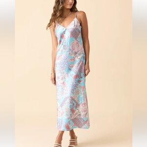 Pink Lily Blue and Pink Paisley Maxi Dress